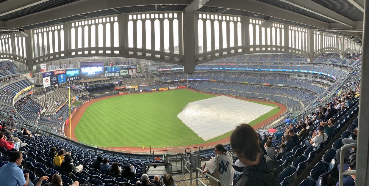 View from up high (during rain delay) with the famous frieze at top