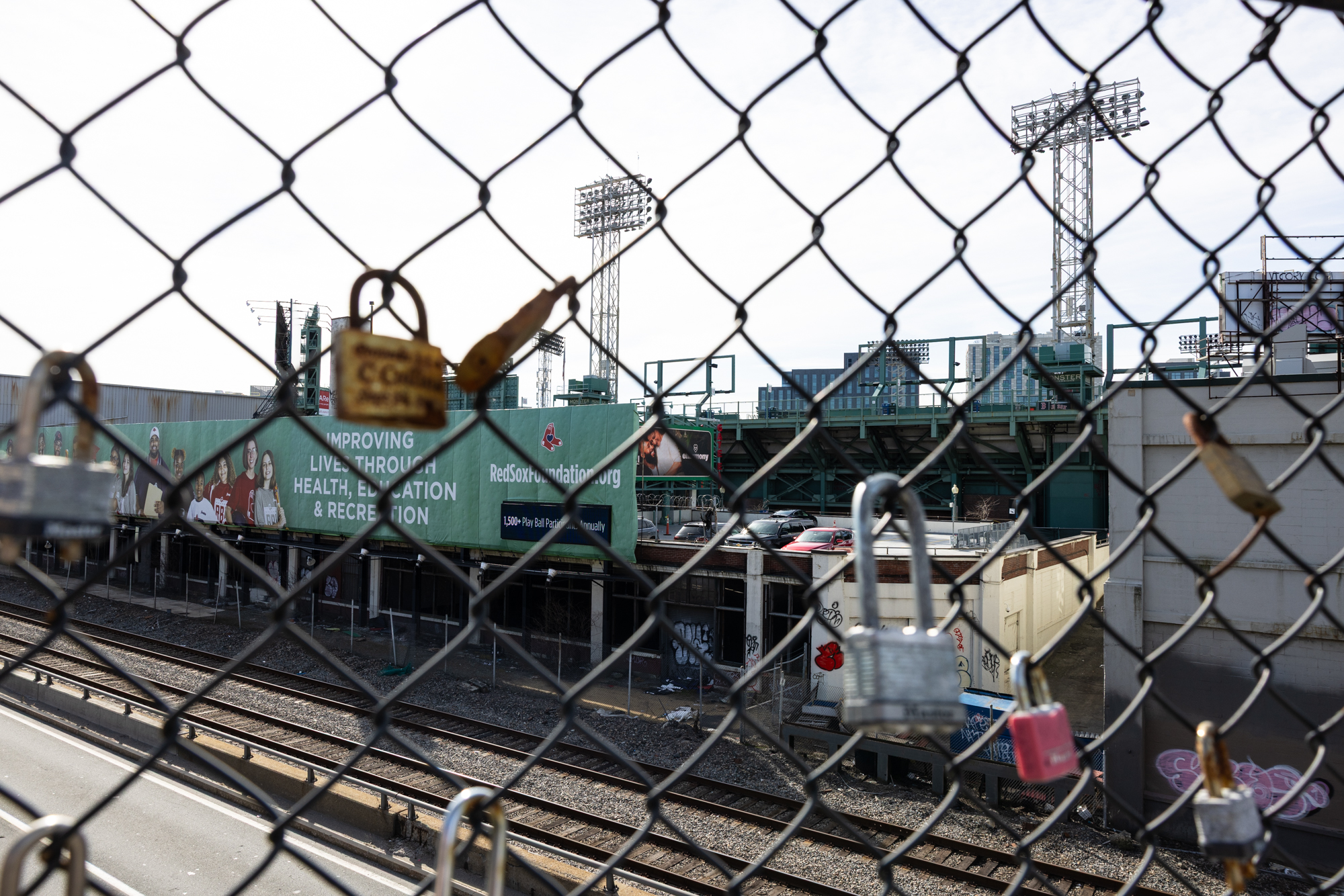 View from a bridge crossing to Fenway