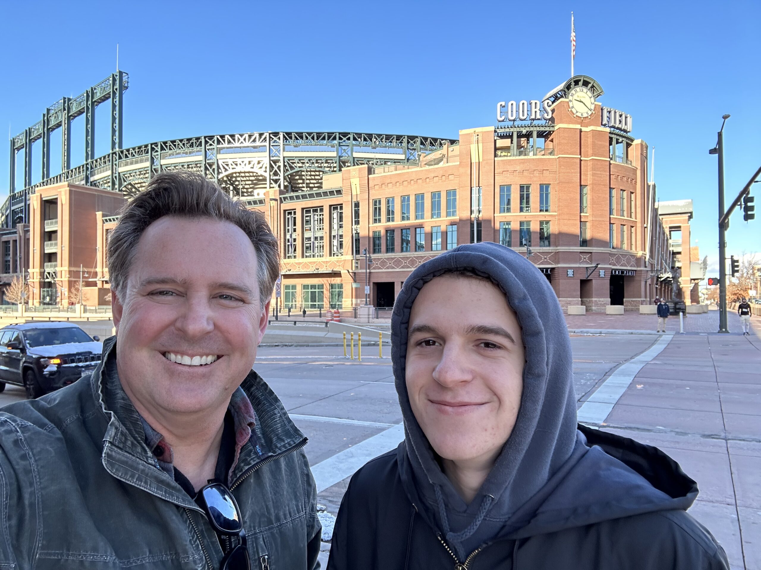 Brian & Owen grab a picture outside the park